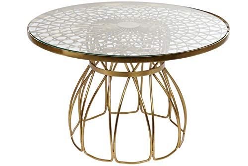 DRW Salontafel Rond - IJzer & Glas - Etnisch & Goud - 71 x 71 x 45 cm