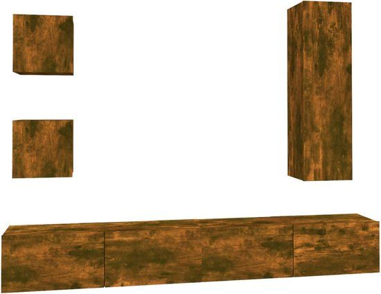 vidaXL 5-delige Tv-meubelset Bewerkt Hout Gerookt Eikenkleurig
