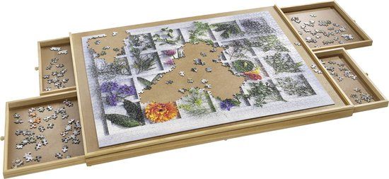 Merkloos Puzzelplaat met lades - 1500 stukjes - 90x67 cm - Hout - Bruin