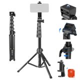 NEEWER BASIC Telefoonstatief voor iPhone en camera met afstandsbediening en telefoonhouder, 66 inch metalen selfiestick reizen vlog mobiele telefoonstandaard, draagbare camera mobiele telefoonhouder