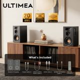 ULTIMEA Enceintes bibliothèque 5.25'' à trois voies, 70W RMS, contrôle par application, technologie Edge Horn & BassMX, caisson de basses home cinéma, Auracast