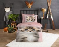 Good Morning dekbedovertrek kat - 1 persoons 140x200/220 cm - Roze - 100% Katoen flanel