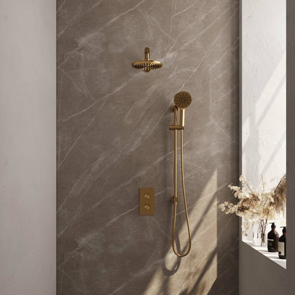Brauer Gold Carving thermostatische inbouw regendoucheset met 2-weg omstel Goud geborsteld PVD 5-GG-139