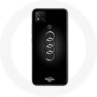 Maniacase Hoesje voor Xiaomi Redmi 9C Audi Logo hub cover zwarte achtergrond
