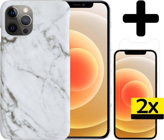 LUQ Case for iPhone 12 Pro - Marble Design - White - Includes 2x Screen Protectors