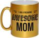 Bellatio Decorations Mama cadeau mok / beker met tekst I am a freaking awesome mom - goud - kado mokken / bekers - cadeau moeder