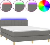 vidaXL Boxspring met matras en LED stof donkergrijs 140x200 cm