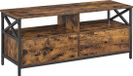 Meuble TV, table TV, lowboard pour téléviseurs jusqu'à 55 pouces, avec 2 tiroirs, 2 compartiments ouverts, 120 x 40 x 50 cm, pour le salon, cadre en acier, brun vintage-noir LTV300B01