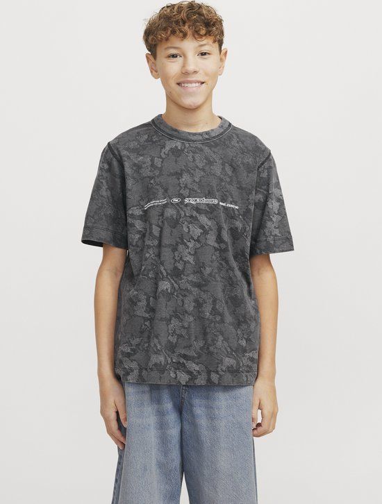 JACK&JONES Jongens T-shirt met korte mouw en ronde hals, maat 140, katoen, all-over print, grijs