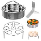 Merkloos Stoomkoker Stoomkoker stoomgarenset rvs - Stoompan en eierrek - 3-delig - Snelkookpan accessoires - 21 cm