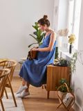 VERTBAUDET Blue Cotton Mesh Maternity & Nursing Dress with Thin Straps