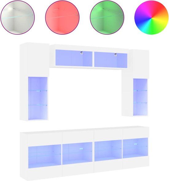 vidaXL 6-delige Tv-wandmeubelset met LED-verlichting wit