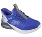 Skechers Microspec Max Brisk sneakers voor jongens, gestreept, textiel blauw met synthetische grijze rand, 27 EU