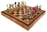 Jeu d'échecs italien Napoleon HT + échiquier en similicuir avec carte du monde, modèle 35