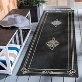 Safavieh Courtyard Collection Geometrisch tapijt, zwart en crème, 69 x 201 cm