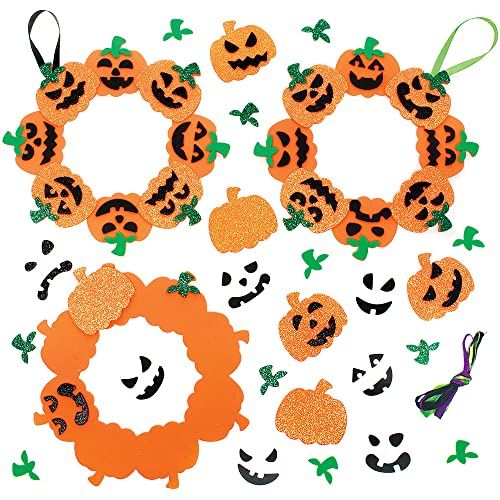Baker Ross FX251 Pompoen Mix and Match Krans sets - Pak van 3, Halloween Decoratie Kinder Knutselsets, Herfstdecoraties