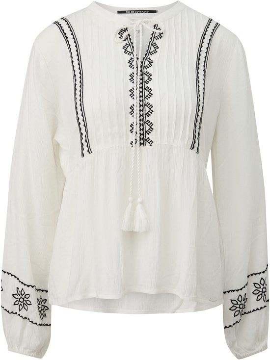 QS s.Oliver QS Bluse V-hals Lange mouw Effen Viscose Crème Maat 44