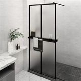 vidaXL Douchewand met plank Zwart 90x195 cm ESG-glas & Aluminium