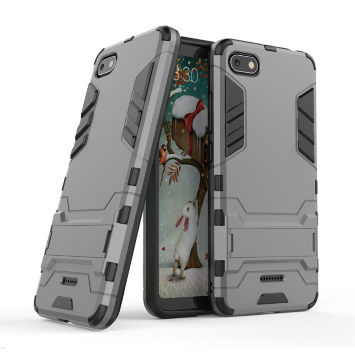 HATOLY iPhone SE 2020 - Robotic Armor Case Cover Cas TPU Hoesje Grijs + Kickstand