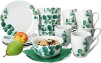 MamboCat 18-delige porseleinen ontbijtset - Eucalyptus - Wit - 6 personen