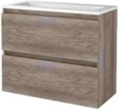 Basic Line Start 39 Badkamermeubelset - Ondiep - 80 x 39 cm - Greeploos - 2 Lades - Acryl Wastafel - 1 Kraangat - Scotch Oak