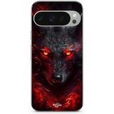 Maniacase Google Pixel 9 Pro XL Hoesje Zwart Wolf Rood Licht