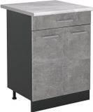 Vicco Keukenonderkast R-Line, Beton/Antraciet, 60 cm met lade marmer werkblad