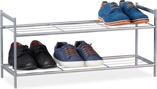 Merkloos Schoenenrek - 2 laags - 6 paar - metaal - zilver