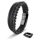 SERASAR Premium Echt Lederen Armband voor Heren [Stone] in Zwart | Natuursteen Kralen | 17cm | Roestvrijstalen Magnetische Sluiting | Inclusief Sieradendoos