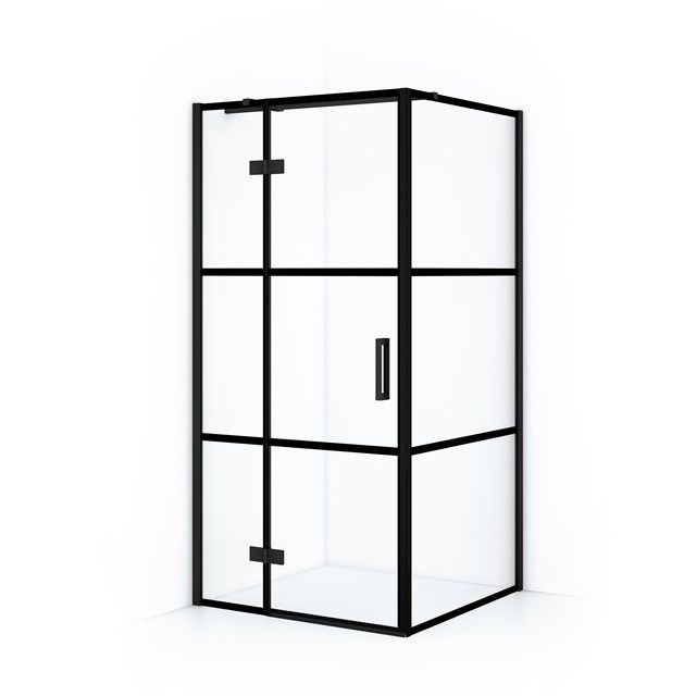 Maxaro Douchecabine Diamond 100x100cm 8mm Helder Veiligheidsglas met Zwarte Strepen Mat Zwart