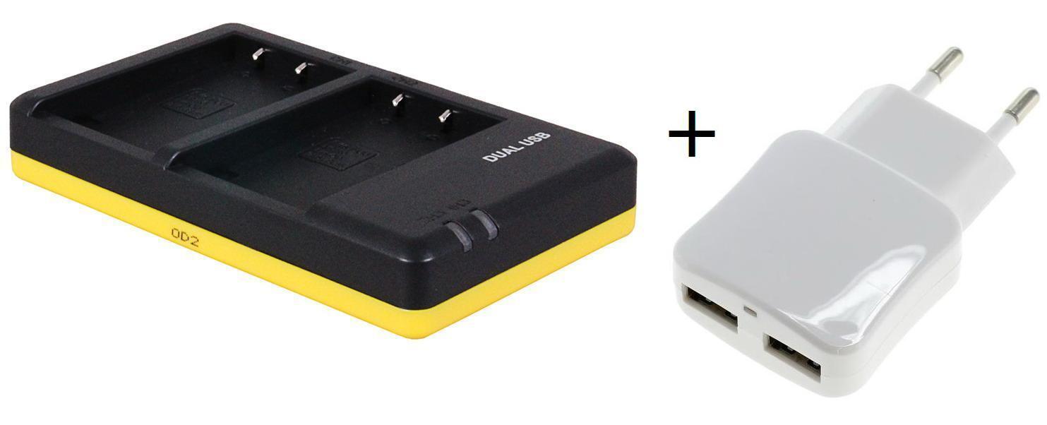- (compatible) Duo lader voor 2 camera accu's Olympus BLS5 / BLS50 + handige 2 poorts USB 230V adapter