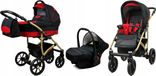 BabyLux® Largo | Ensemble de poussette 3 en 1 | Noir Rouge | Poussette combinée | Ensemble de poussette | Poussette +