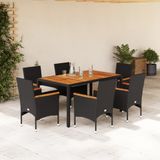 Prolenta Maison Exclusive Tuinset voor de tuin, 7-delig, met kussens, zwart polyrotan en acaciahout