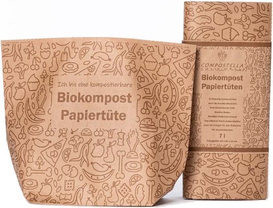 Compostella Papieren Afvalzak Bruin - Biocompost - Voor GFT-afval - 7 Liter - 10 stuks