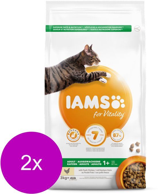 Iams Cat Adult Kip - Kattenvoer - 2 x 3 kg