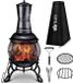 Merkloos Unyqoos Terrasoven met vonkbescherming en XXL-accessoires, tuinhaard met grillfunctie, antieke tuinkachel met afdekking, BBQ, grillrooster, pookhaak, grilltang, borstel (grijs, 90)