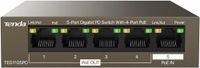 Tenda 5-poorts PoE-passthrough-switch zonder voeding, Gigabit PoE-voeding (1x PoE+-ingang en 4x PoE-uitgang, plug-and-play PoE-PD-switch, ventilatorloos, metalen behuizing) (TEG1105PD)