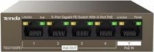 Tenda 5-poorts PoE-passthrough-switch zonder voeding, Gigabit PoE-voeding (1x PoE+-ingang en 4x PoE-uitgang, plug-and-play PoE-PD-switch, ventilatorloos, metalen behuizing) (TEG1105PD)