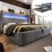 Mobliva Lit Hydraulique Moderne Avec Haute Tête De Lit, Lit Double 140x200cm Avec Éclairage Led, Espace De Rangement Et Ports Usb/type-c, En Gris Aspect Lin (sans Matelas)