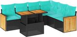 vidaXL 7-delige Loungeset met kussens, polyrattan, acacia, zwart