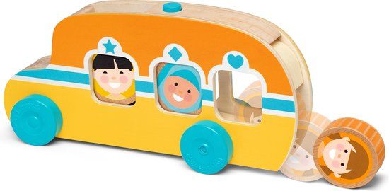 Melissa & Doug GO Tots Houten bus Rollen & Rijden (met 3 schijven) - Houten peuterspeelgoed - 12 maanden +