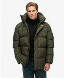 Superdry Middellange Sport Pufferjas met Capuchon Heren - Army Khaki Green - Maat S