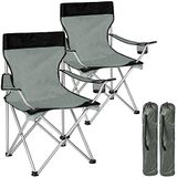 BAKAJI 1 paar opvouwbare campingstoelen met tas voor camping, zee, strand, vissen, van staal en polyester, met bekerhouder en smartphone (grijs)