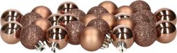 Decoris mini kerstballen 28x stuks - walnoot bruin - 3 cm - kunststof