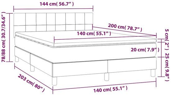 vidaXL Boxspring met matras stof blauw 140x200 cm