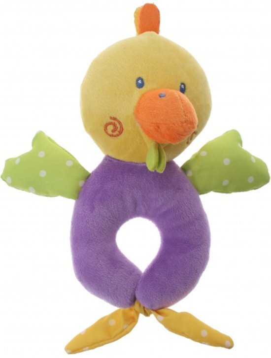 Eddy Toys pluche rammelaar eend geel/paars 16 cm