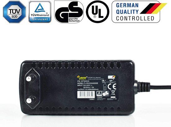 Leicke 20W Voeding 5V 4A Micro USB Met aan / uit-schakelaar Compatibel met Raspberry Pi 2 Model A en B Raspberry Pi 3 en Model B Bose Soundlink Color Mini II smartphones harde schijven Powerbanks etc. TÃœV gecertificeerd