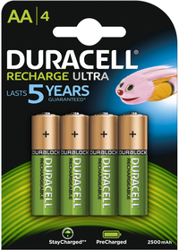 Duracell Recharge Ultra AA-batterijen, verpakking van 4