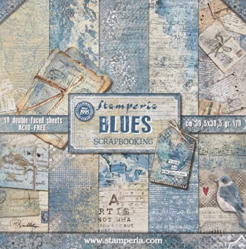 Stamperia SBBL26 papierblok 10 vellen dubbelzijdig - blauw - 30,5 x 30,5 cm