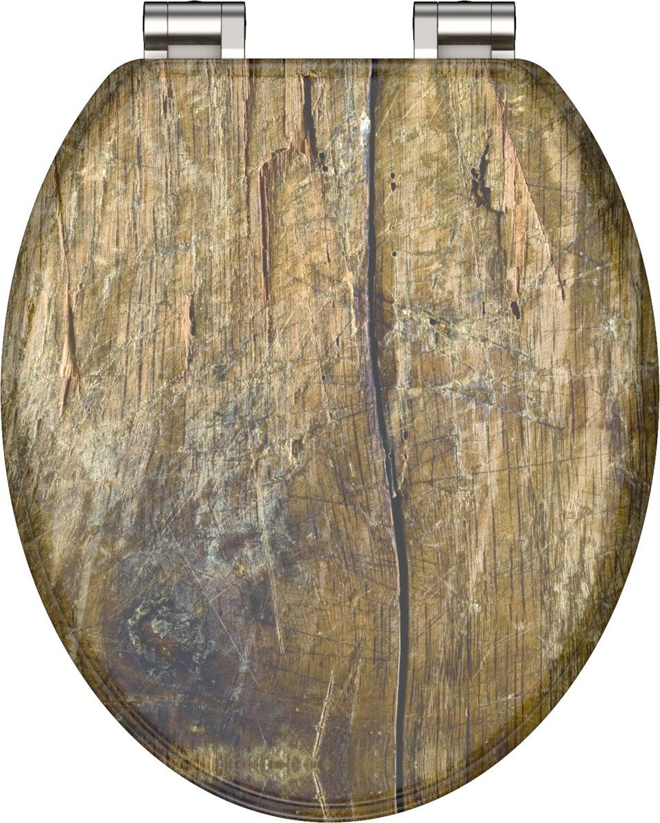 Schütte WC-Bril 80124 SOLID WOOD - MDF-Hout - Soft Close - Verchroomde Scharnieren - Decor - 3-zijdige Print - Bruin